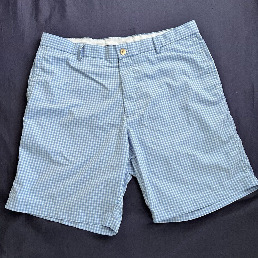 Peter Millar Shorts Mens 36 Blue Checker Featherweight Performance Golf Chino